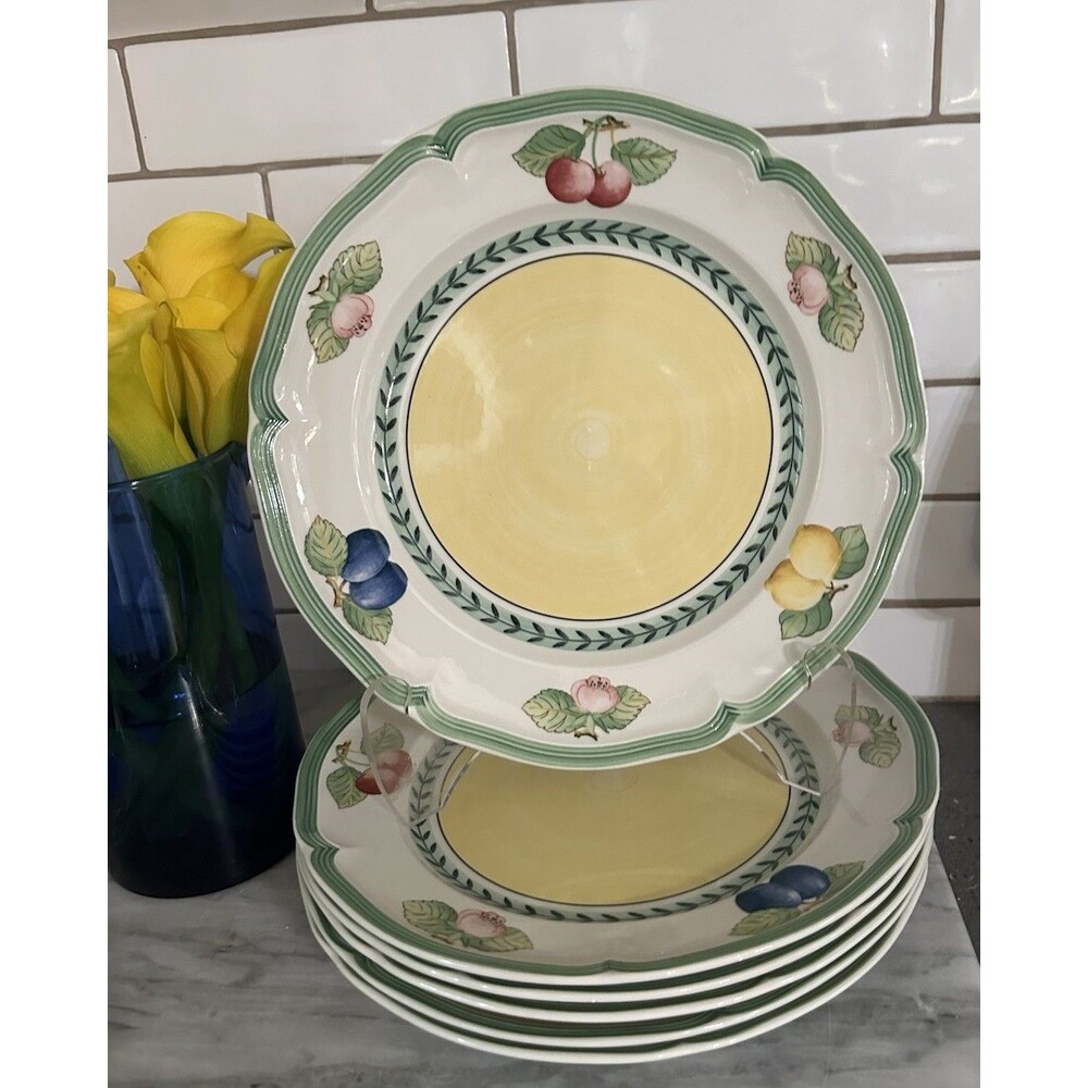 Villeroy & Boch Porcelain French Garden Fleurence Set of 6 Dinner Plates 10.5"